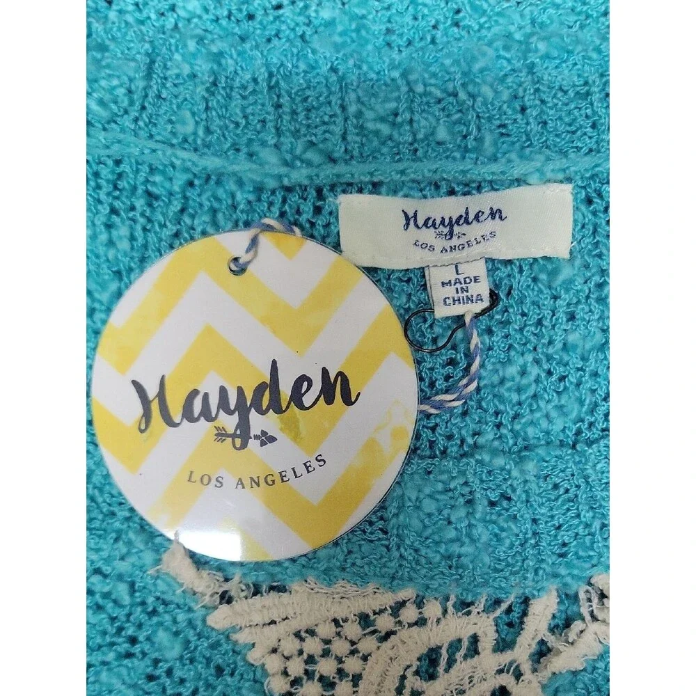 Hayden Los Angeles Aqua Blue/Green Crochet Sweater With Lace Details - NWT